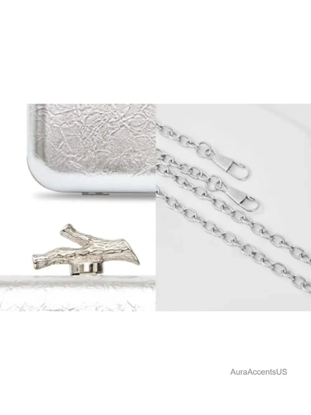 Satin Pleated Evening Structured Clutch Purse Box Bag with Detachable Chain